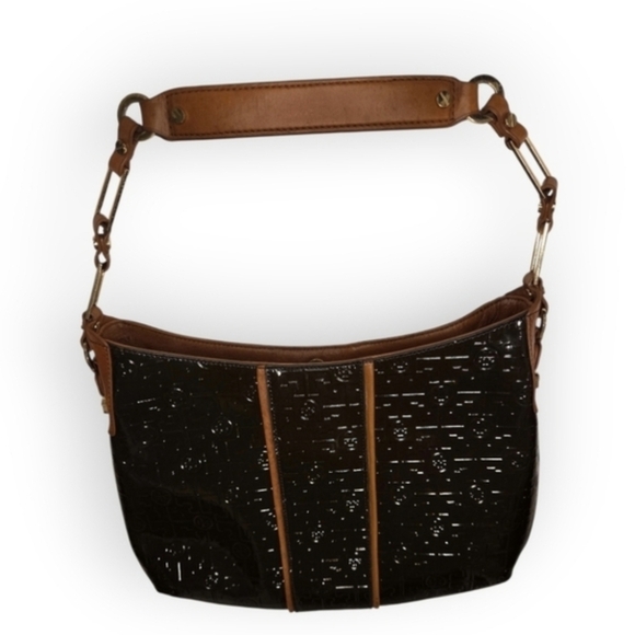 Tory Burch Embossed Patent Leather Shoulder Bag Brown - Picture 4 of 11